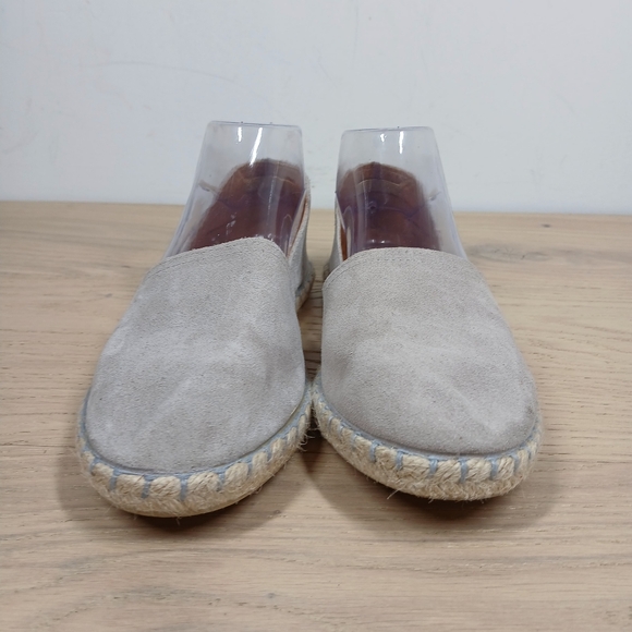 Verbenas Carmen Light Gray Leather Espadrille Slip-On Flat Shoes 689 - Picture 4 of 13